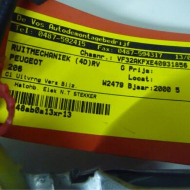 Peugeot 206 1.4 XR,XS,XT,Gentry Window mechanism 4-door, front right 2001 9222F8